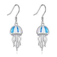wholesale 925 Sterling Silver Jellyfish Earrings Wholesale With Blue Opal Accents-Blue Jellyfish