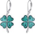 wholesale 925 Sterling Silver Turquoise Four-Leaf Clover Leverback Earrings-0-0
