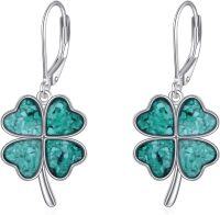 wholesale 925 Sterling Silver Turquoise Four-Leaf Clover Leverback Earrings-Four Leaf Clover