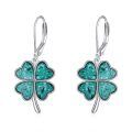 wholesale 925 Sterling Silver Turquoise Four-Leaf Clover Leverback Earrings-0-0