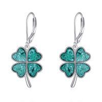 wholesale 925 Sterling Silver Turquoise Four-Leaf Clover Leverback Earrings-Four Leaf Clover