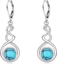 wholesale Sterling Silver Spiral Dangle Earrings with Black Onyx Peridot Pink Cat Eye Lapis Lazuli Turquoise Moss Agate Moonstone Amethyst Mustard Seed Leverback Jewelry Gifts for Women Teens-Turquoise Earrings