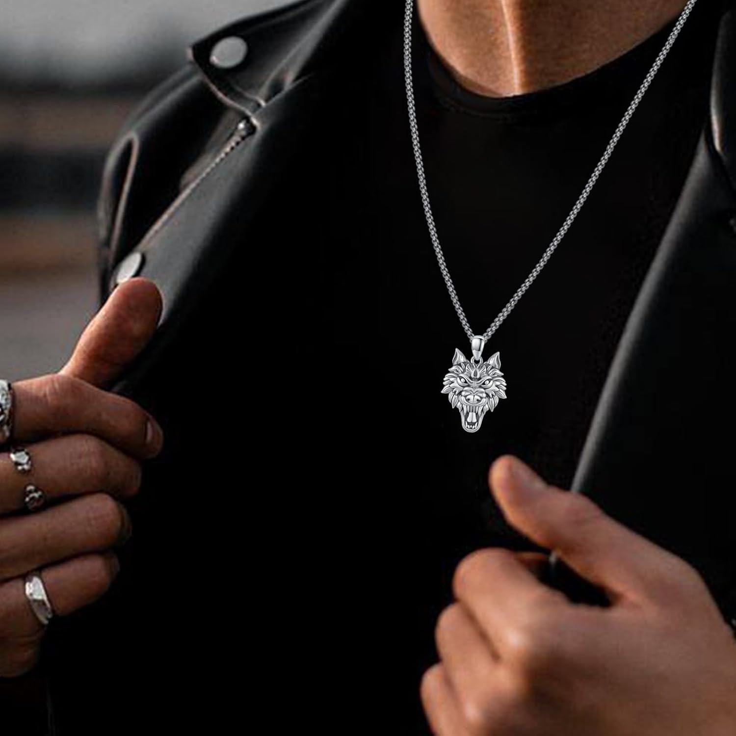 wholesale 925 Sterling Silver Wolf Head Pendant Necklaces for Men & Women s-0-4