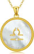 wholesale 925 Sterling Silver Mother of Pearl Libra Zodiac Pendant Necklace-0-0