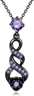 wholesale 925 Sterling Silver Purple Crystal Infinity Flower Pendant Necklace for Women Valentines Day Gifts-0-0