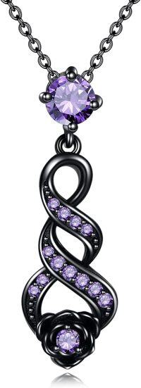 wholesale 925 Sterling Silver Purple Crystal Infinity Flower Pendant Necklace for Women Valentines Day Gifts-Purple