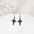 wholesale 925 Sterling Silver Gothic Cross Drop Earrings with Red Stone for Halloween-0-2