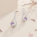 wholesale 925 Sterling Silver Purple Flower and Butterfly Dangle Drop Earrings  for Women-0-4