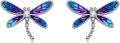 wholesale 925 Sterling Silver Purple Blue Enamel Dragonfly Stud Earrings  for Women-0-0