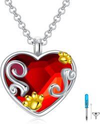 wholesale TOUPOP Paw Print Urn Necklace For Ashes Sterling Silver Red Heart Urn Locket Pendant Keepsake Memorial Cremation Necklaces W/funnel Filler Jewelry Gifts For Women -undefined
