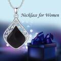 wholesale 925 Sterling Silver Pendant Necklace Black Agate Teardrop Platinum Plated Filigree Design For Women-0-38
