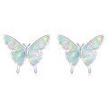 wholesale 925 Sterling Silver White Fire Opal Butterfly Stud Earrings for Sensitive Ears-0-0