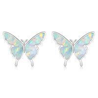 wholesale 925 Sterling Silver White Fire Opal Butterfly Stud Earrings for Sensitive Ears-Butterfly Earring(white)