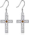 wholesale 925 Sterling Silver Cross Drop Earrings with Tiger Eye Stone for Women  4cm Long-0-0