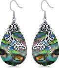 wholesale 925 Sterling Silver Teardrop Abalone Shell Blue Crystal Dragonfly Hook Earrings Celtic Style Gift for Women Her Wife Mom-0-0