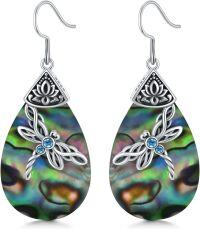 wholesale 925 Sterling Silver Teardrop Abalone Shell Blue Crystal Dragonfly Hook Earrings Celtic Style Gift for Women Her Wife Mom-Abalone Shell