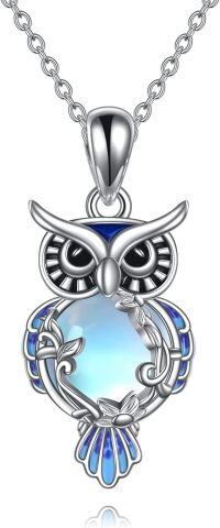 wholesale 925 Sterling Silver Owl Pendant Necklace-Moonstone owl necklace