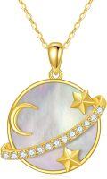 wholesale 14K Gold Mother-of-Pearl Crescent & Stars Pendant Necklace for Women-0-0