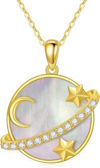 wholesale 14K Gold Mother-of-Pearl Crescent & Stars Pendant Necklace for Women-Style 2