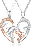 wholesale 925 Sterling Silver Shark Heart Mother Daughter Necklaces Set with Cubic Zirconia Pendants for Women Girls Gifts-0-0
