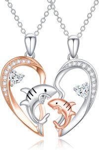 wholesale 925 Sterling Silver Shark Heart Mother Daughter Necklaces Set with Cubic Zirconia Pendants for Women Girls Gifts-02-Sharks