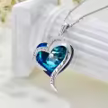 TOUPOP Sterling Silver Blue Crystal Heart Pendant Necklace For Women-0-3