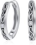 wholesale 925 Sterling Silver Norse Viking Celtic Knot Huggie Hoop Earrings with Cubic Zirconia for Women and Men (Unisex)-0-0