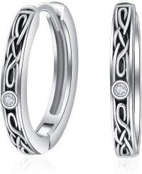 wholesale 925 Sterling Silver Norse Viking Celtic Knot Huggie Hoop Earrings with Cubic Zirconia for Women and Men (Unisex)-Large Celtic