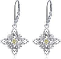 wholesale 925 Sterling Silver Birthstone Witches Knot Dangle Leverback Earrings for Women-August-Peridot