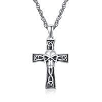 wholesale 925 Sterling Silver Gothic Skull Cross Pendant Necklace Celtic Knot Oxidized Chain-Celtic Skull Cross
