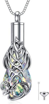 wholesale 925 Sterling Silver Crystal Dragonfly Cremation Pendant Keepsake Urn Necklace for Ashes with Funnel and Fill Kit - 3D Engraved Pet Loss Gift Memory Jewelry-15-Phoenix Urn A