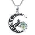 wholesale 925 Sterling Silver Green Moss Agate Cat Crescent Moon Necklace for Women Witchcraft Jewelry-0-0