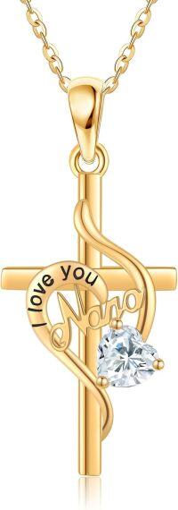 wholesale 14K Solid Heart Pendant with Diamond and Engraved Message I Love You Nana - Mothers Day Gifts for Mom or Grandma-Nana Necklace