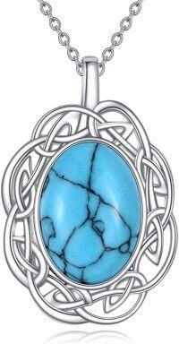 wholesale Sterling Silver Celtic Trinity Knot Necklace with Moonstone Moss Agate Amethyst Lapis Lazuli Larimar Malachite Peridot Turquoise Pendant-turquoise