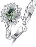 wholesale 925 Sterling Silver Green Moss Agate Lotus Flower Ring - Adjustable Size for Women-0-0