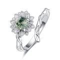 wholesale 925 Sterling Silver Green Moss Agate Lotus Flower Ring - Adjustable Size for Women-0-0