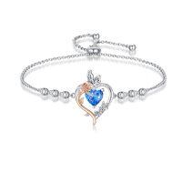 wholesale 925 Sterling Silver Rose Heart Birthstone Butterfly Bracelet for Women-12-December-Topaz