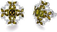 wholesale 925 Sterling Silver Flower Stud Earrings with Zircon & Birthstone – 15mm Fashion Jewelry for Women-August - Peridot