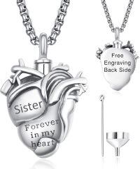 wholesale 925 Sterling Silver Aunt Cremation Necklace Wholesale Engraved Heart Urn Pendant-Sister-Personalized-Sister