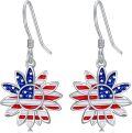 wholesale 925 Sterling Silver USA Flag Flower Drop Dangle Hook Earrings-0-0
