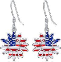 wholesale 925 Sterling Silver USA Flag Flower Drop Dangle Hook Earrings-Sunflower