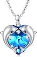 wholesale 925 Sterling Silver Heart-Shaped Dolphins with Blue Crystal Pendant Necklace for Women - Oceanic Jewellery Gift-0-0