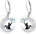 wholesale 925 Sterling Silver & Stone Black Cat Celtic Knot Dangle Drop Earrings, 16mm, Gothic Moon Jewelry for Women, Hypoallergenic Gift-0-0