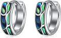 wholesale 925 Sterling Silver Abalone Shell Inlay Huggie Hoop Earrings for Women and Girls - 8mm Diameter (Small)-0-0
