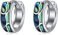 wholesale 925 Sterling Silver Abalone Shell Inlay Huggie Hoop Earrings for Women and Girls - 8mm Diameter (Small)-Abalone Shell