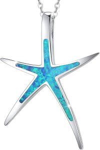 wholesale Sterling Silver Opal Starfish Necklace Hawaiian Ocean Pendant-Blue