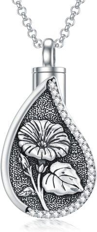 wholesale Sterling Silver Birth Flower Teardrop Urn Necklace for Ashes Memorial Jewelry-09-Morning Glory-09-Morning Glory-Custom