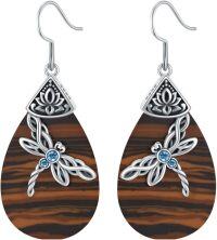 wholesale Sterling Silver Celtic Dragonfly Dangle Drop Earrings Celtic Jewelry Gifts for Women Her Wife Mom-Tiger Eye