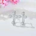 wholesale 10K White Gold Diamond Cross Studs & Huggies Set for Women - Religious-0-4