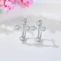 wholesale 10k White Gold Cross Bezel Set Clear Stone Stud Earrings For Women-0-4